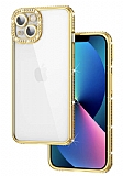 Eiroo iPhone 13 Kamera Korumal Tal Gold Silikon Klf