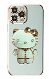 Eiroo iPhone 13 Pro Max Aynal Kitty Standl Yeil Silikon Klf
