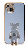 Eiroo iPhone 14 Plus Baby Bear Standl Mavi Silikon Klf