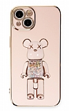 Eiroo iPhone 14 Plus Candy Bear Standl Pembe Silikon Klf