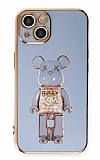 Eiroo iPhone 14 Plus Candy Bear Standl Mavi Silikon Klf