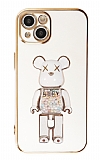 Eiroo iPhone 14 Plus Candy Bear Standl Beyaz Silikon Klf