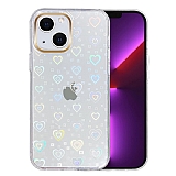 Eiroo iPhone 14 Plus Hologram Kalpli Silikon Kenarl effaf Rubber Klf