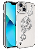 Eiroo iPhone 14 Plus Kamera Korumal Halka Zincirli Silver Silikon Klf