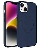 Eiroo iPhone 14 Plus MagSafe zellikli Lacivert Silikon Klf