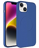Eiroo iPhone 14 Plus MagSafe zellikli Mavi Silikon Klf