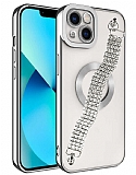 Eiroo iPhone 14 Plus Su Yolu Zincirli Silver Silikon Klf