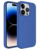 Eiroo iPhone 14 Pro MagSafe zellikli Mavi Silikon Klf