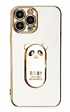 Eiroo iPhone 14 Pro Max Baby Panda Standl Beyaz Silikon Klf