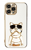 Eiroo iPhone 14 Pro Max Bulldog Standl Beyaz Silikon Klf