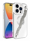 Eiroo iPhone 15 Pro Max Su Yolu Zincirli Silver Silikon Klf