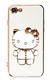 Eiroo iPhone 7 / 8 Aynal Kitty Standl Beyaz Silikon Klf