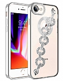 Eiroo iPhone 7 / 8 Kamera Korumal Halka Zincirli Silver Silikon Klf
