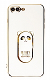 Eiroo iPhone 7 Plus / 8 Plus Baby Panda Standl Beyaz Silikon Klf