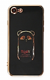 Eiroo iPhone SE 2020 Baby Panda Standl Siyah Silikon Klf