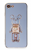 Eiroo iPhone SE 2022 Candy Bear Standl Mavi Silikon Klf