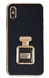 Eiroo iPhone X / XS Aynal Parfm Standl Siyah Silikon Klf