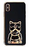 Eiroo iPhone X / XS Bulldog Standl Siyah Silikon Klf