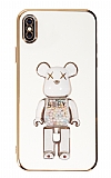 Eiroo iPhone X / XS Candy Bear Standl Beyaz Silikon Klf