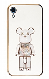 Eiroo iPhone XR Candy Bear Standl Beyaz Silikon Klf