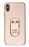 Eiroo iPhone XS Max Baby Panda Standl Pembe Silikon Klf