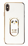 Eiroo iPhone X/XS Baby Panda Standl Beyaz Silikon Klf