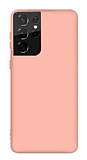 Eiroo Lansman Samsung Galaxy S21 Ultra Pembe Silikon Klf
