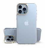 Eiroo Lens Stand iPhone 13 Pro Gold Kamera effaf Silikon Klf