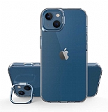 Eiroo Lens Stand iPhone 14 Plus Mavi Kamera effaf Silikon Klf