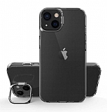 Eiroo Lens Stand iPhone 14 Plus Siyah Kamera effaf Silikon Klf