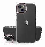 Eiroo Lens Stand iPhone 14 Plus Rose Gold Kamera effaf Silikon Klf