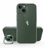 Eiroo Lens Stand iPhone 14 Plus Yeil Kamera effaf Silikon Klf