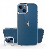 Eiroo Lens Stand iPhone 14 Plus Silver Kamera effaf Silikon Klf
