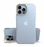 Eiroo Lens Stand iPhone 14 Pro Gold Kamera effaf Silikon Klf