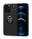 Eiroo Liquid Ring iPhone 13 Pro Max Standl Siyah Silikon Klf