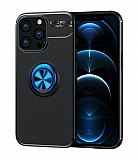 Eiroo Liquid Ring iPhone 13 Pro Standl Mavi-Siyah Silikon Klf