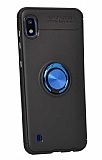 Eiroo Liquid Ring Samsung Galaxy A10 Standl Siyah-Mavi Silikon Klf