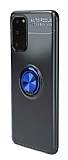 Eiroo Liquid Ring Samsung Galaxy S20 Standl Siyah-Lacivert Silikon Klf