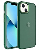 Eiroo Luxe iPhone 13 Buzlu Silikon Kenarl Yeil Rubber Klf