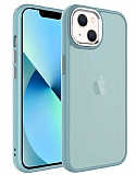 Eiroo Luxe iPhone 13 Buzlu Silikon Kenarl Mavi Rubber Klf