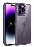 Eiroo Luxe iPhone 14 Pro Magsafe zellikli Mor Silikon Kenarl Rubber Klf