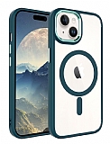 Eiroo Luxe iPhone 15 Magsafe zellikli Silikon Kenarl Koyu Yeil Rubber Klf