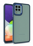 Eiroo Luxe Samsung Galaxy M22 Lacivert Silikon Kenarl Rubber Klf