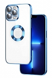 Eiroo Luxury Clear iPhone 12 Pro Max Kamera Korumal Mavi Silikon Klf