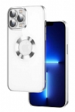 Eiroo Luxury Clear iPhone 13 Pro Max Kamera Korumal Silver Silikon Klf