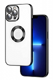 Eiroo Luxury Clear iPhone 13 Pro Max Kamera Korumal Siyah Silikon Klf