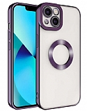 Eiroo Luxury Clear iPhone 14 Plus Kamera Korumal Mor Silikon Klf