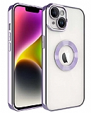 Eiroo Luxury Clear iPhone 14 Plus Kamera Korumal Lila Silikon Klf