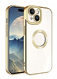 Eiroo Luxury Clear iPhone 15 Kamera Korumal Gold Silikon Klf