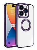 Eiroo Luxury Clear iPhone 15 Pro Kamera Korumal Derin Mor Silikon Klf